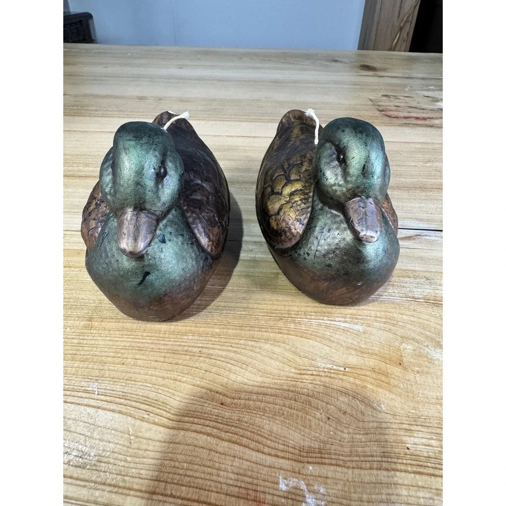 Duck Shaped Brown Resin Wax Candles Set‎ Of 2 Single Wick Rustic Primitive Decor